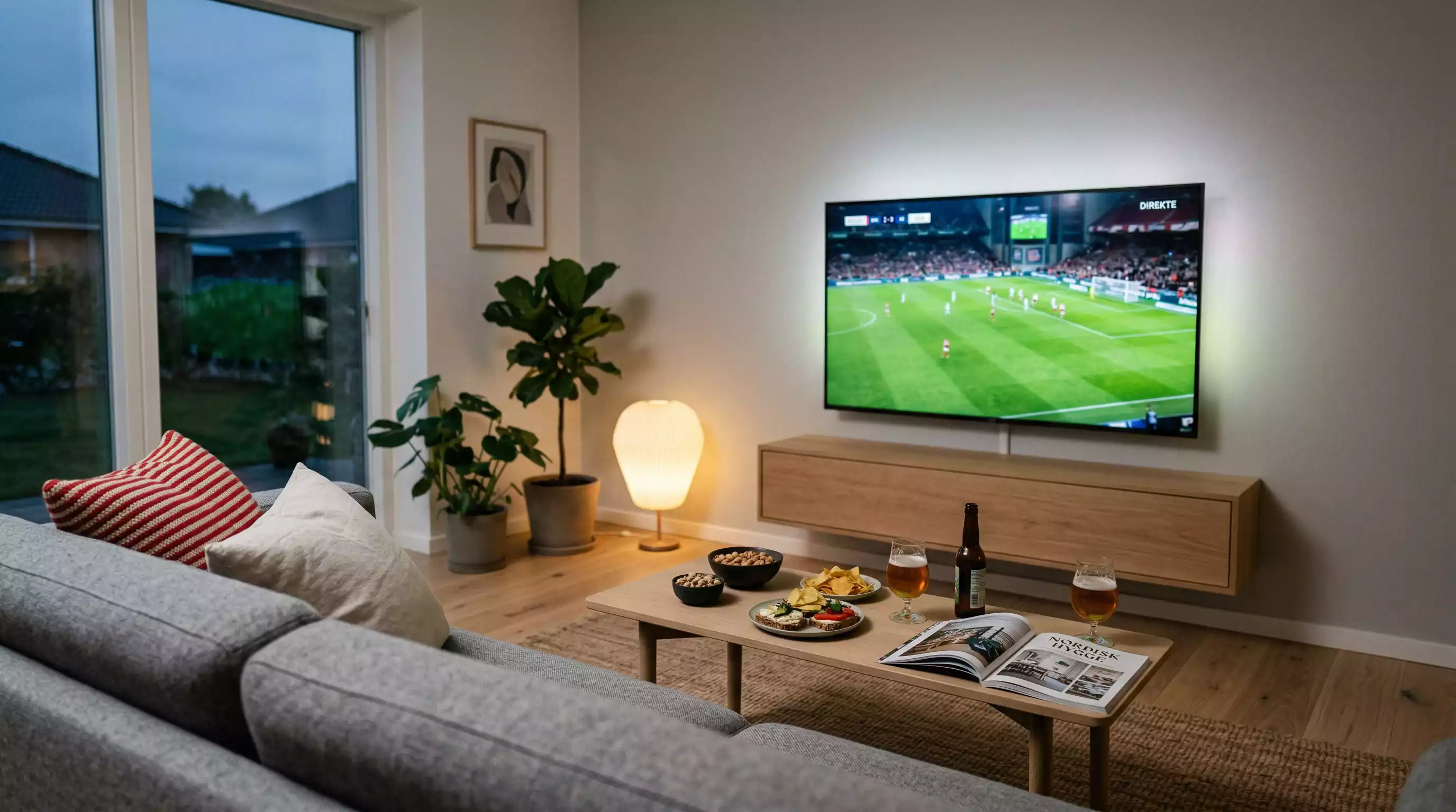 Dansk familie ser VM-kamp sammen på TV i stuen