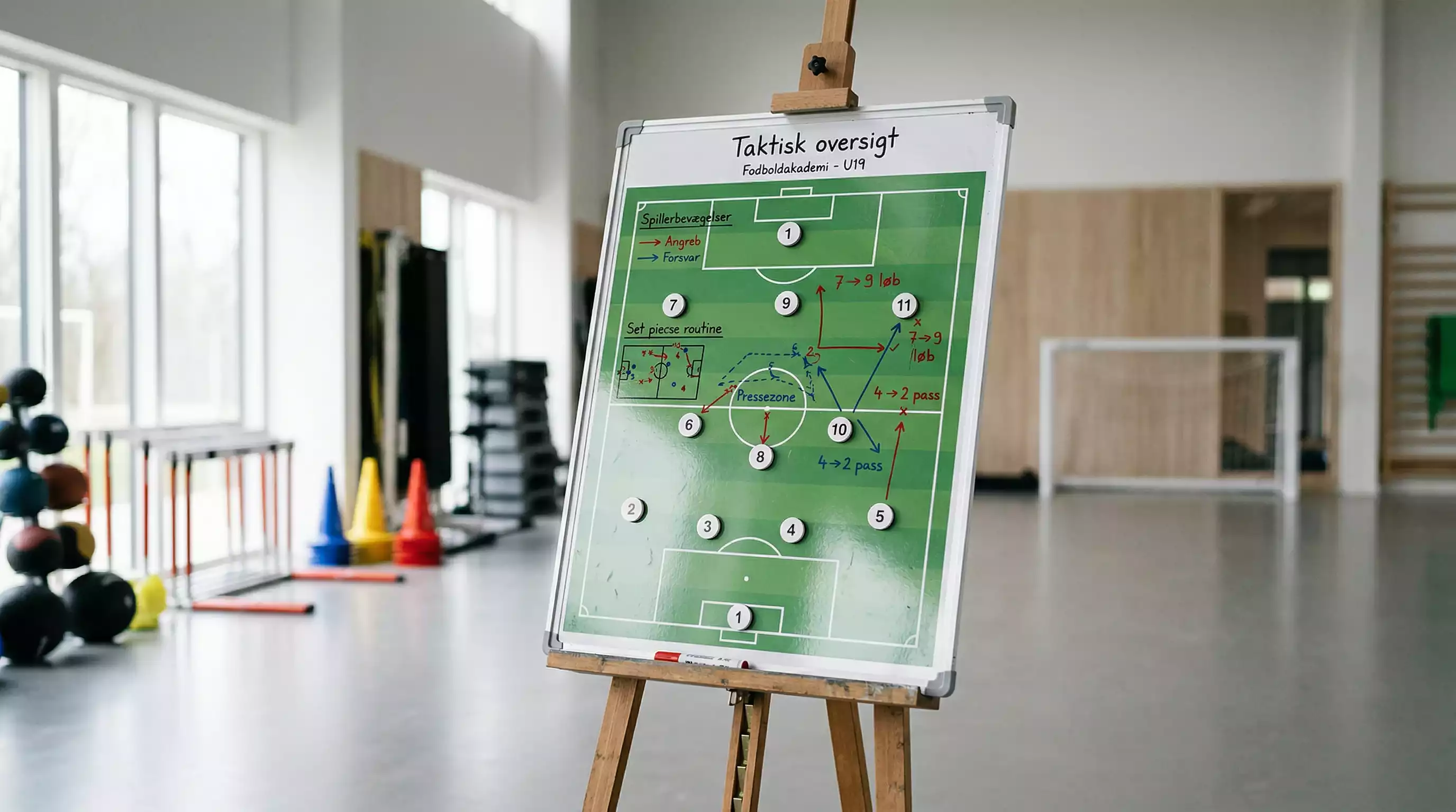 Taktisk tavle med fodboldstrategi og VM 2026 gruppeloddtrækning