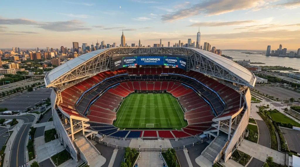 Luftfoto af MetLife Stadium i New Jersey som skal huse VM 2026 finalen