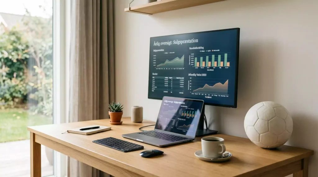 Sammenligning af odds fra forskellige bookmakere på computerskærm med fodbold i baggrunden